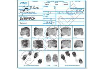 Picture of a sample FBI fingerprint card